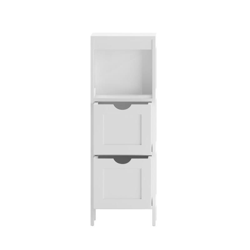 Floor Cabinet Storage Organizer with 2 Drawers, Open Shelf, and Foot Pads