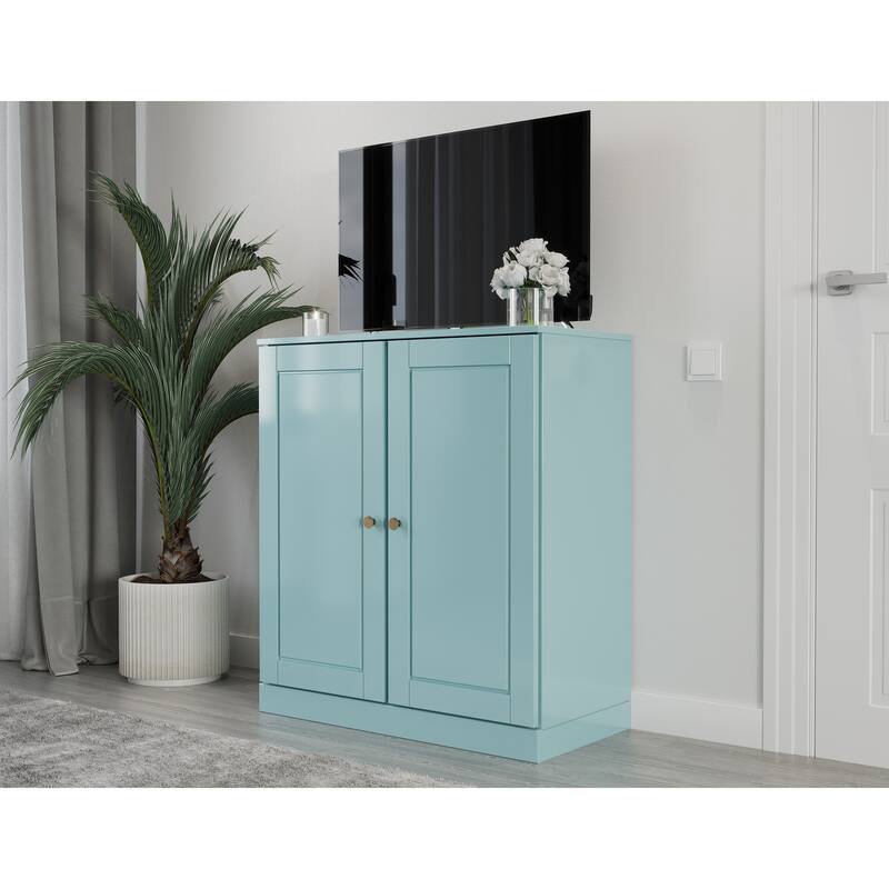 Palace Imports 100% Solid Wood TV Stand with Solid Doors for TVs up to 32" - Aqua Blue