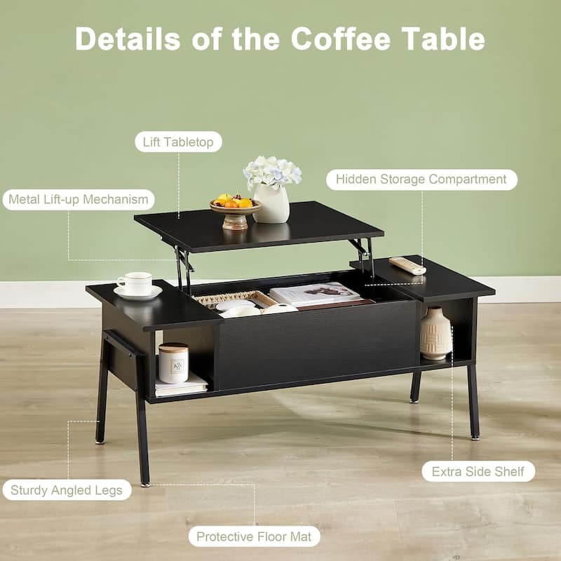 VECELO 3-piece Coffee Table Set,Lift Top Coffee Table with Hidden Storage and Nightstands Set of 2