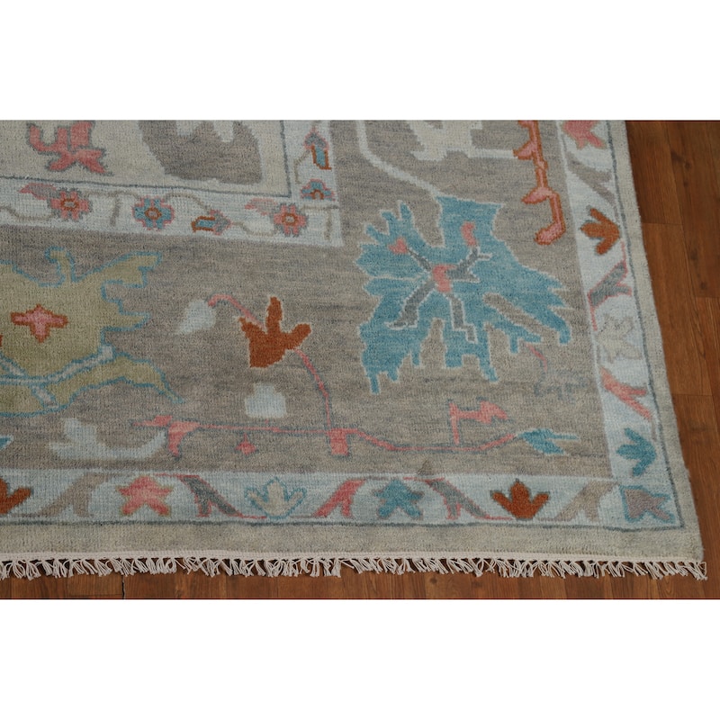 Floral Oushak Indian Large Rug Hand-Knotted Wool Carpet - 11'9" x 14'11"