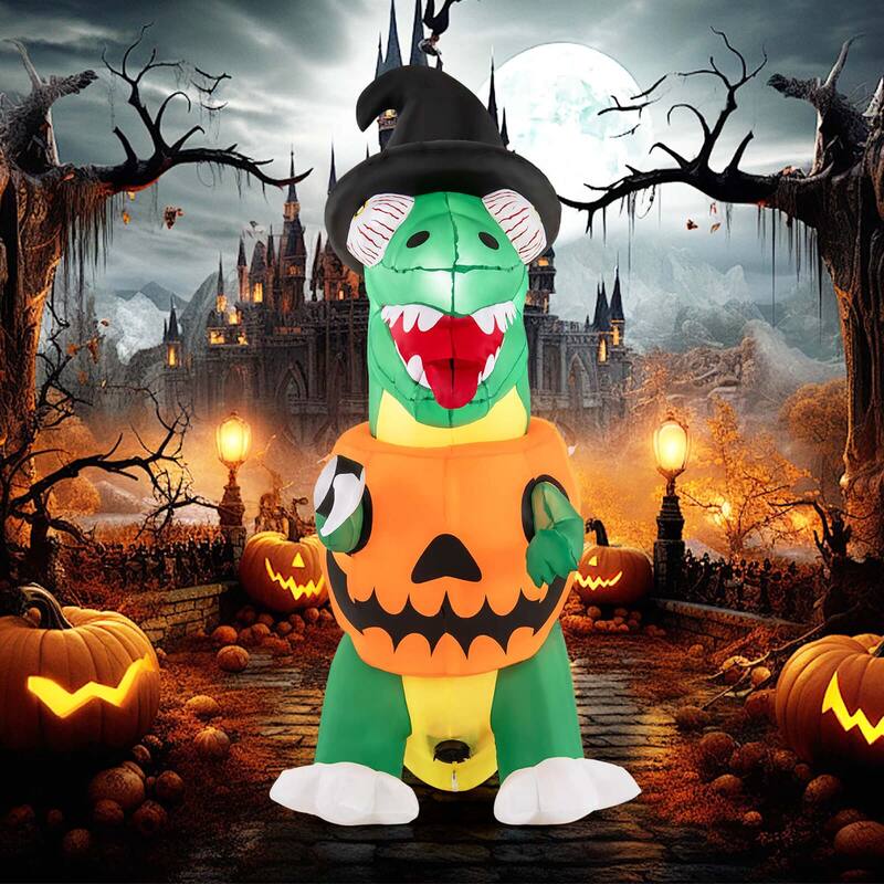 Costway 6 FT Inflatable Pumpkin Dinosaur with Built-in LED Lights & - See Details