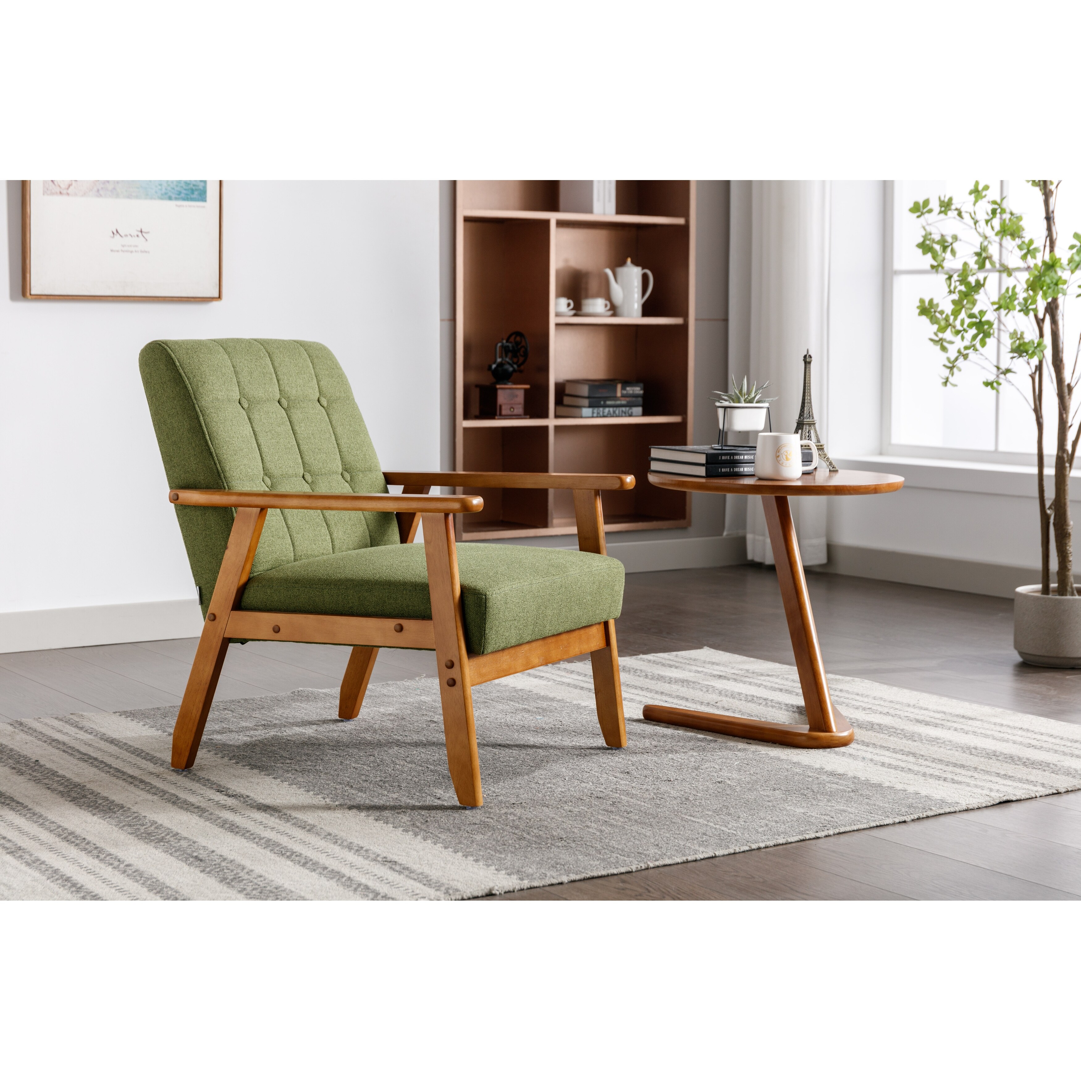 Wood and sales linen accent chair