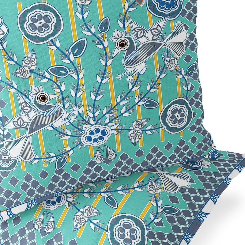 HomeRoots Set of Two 16" X 16" Blue and White Peacock Blown Seam Floral Indoor Outdoor Throw Pillow - 16.00' X '16.00' X '5.00