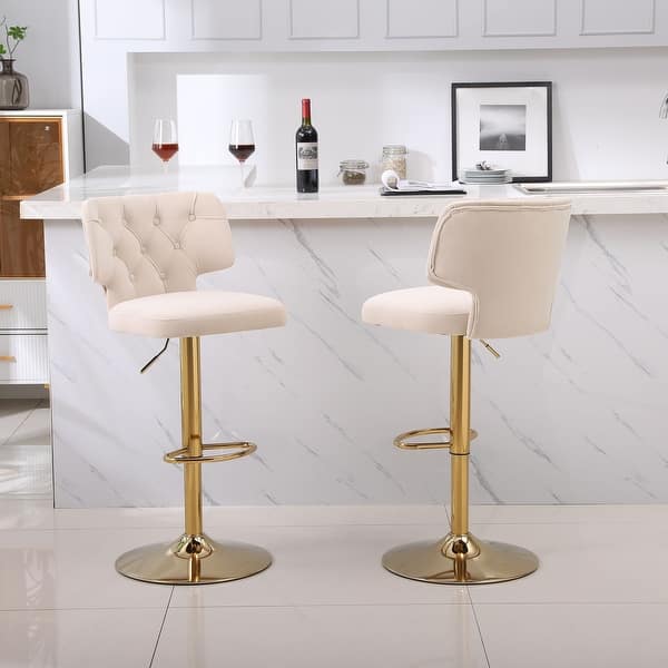 Modern Beige Swivel Velvet Bar Stool Counter Bar Chairs Adjustable