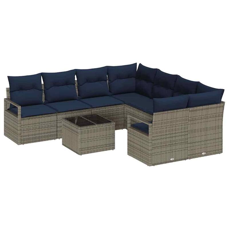 vidaXL 9 Garden Sofa Set with Cushions Black/Brown/Grey Poly Rattan - 91.3 x 92.1 x 27.2