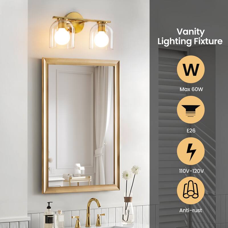 2/3/4-Light Dimmable Bathroom Vanity Light with Glass Shade - Matte Black