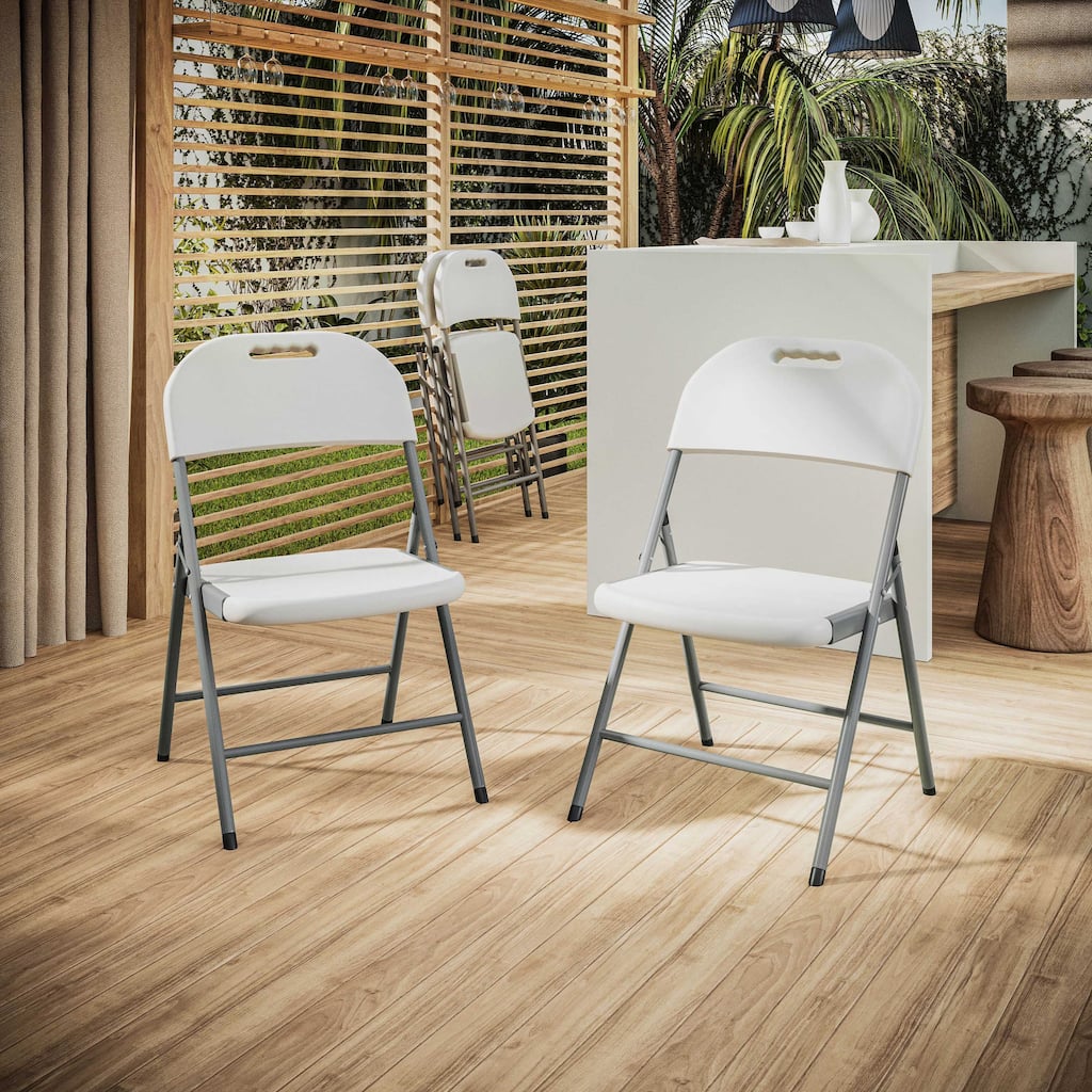 Indoor Outdoor Granite White Folding Chairs - Set of 4