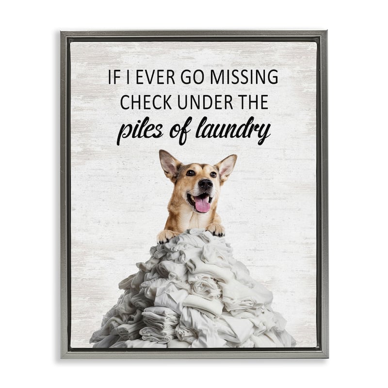 Stupell Piles Of Laundry Dog Framed Floater Canvas Wall Art Design By Lettered and Lined - 25 x 31 - Grey