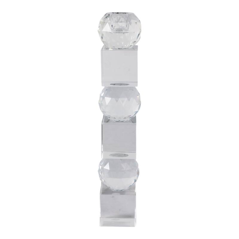 Crystal Glass Pillar and Taper Candle Holder Faceted Modern Design