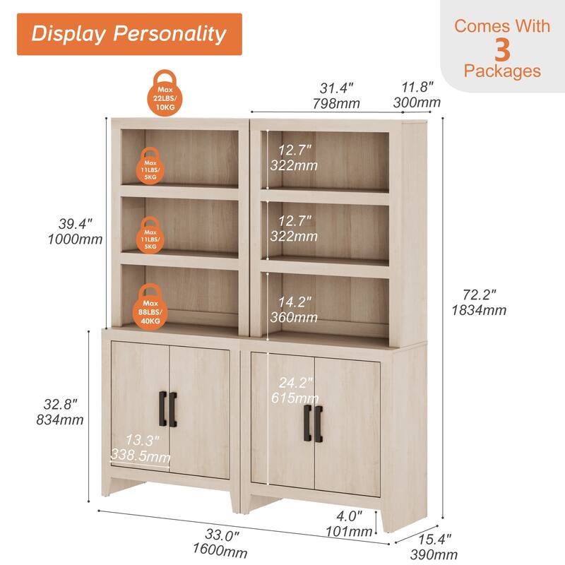 74" Tall Bookshelf with Door, Farmhouse Bookcase with Adjustable Shelf and Storage Cabinet for Living Room, Office