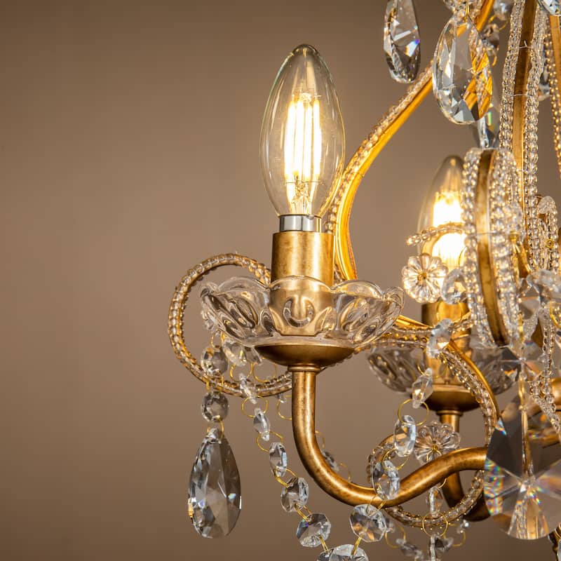 CraftHome 4-Lights Vintage Gold Candlestick Chandelier Pendant Lighting with Crystal Accent - W14‘’