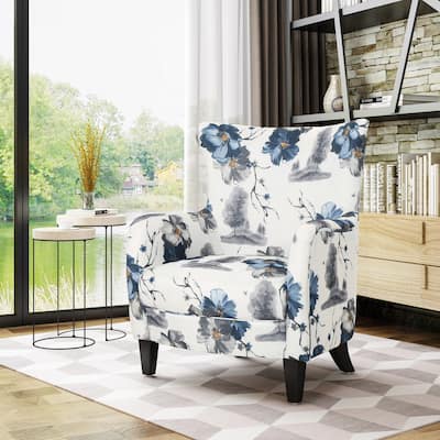 Contemporary Vintage Print Fabric Upholstered Club Chair, Stylish and Comfortable