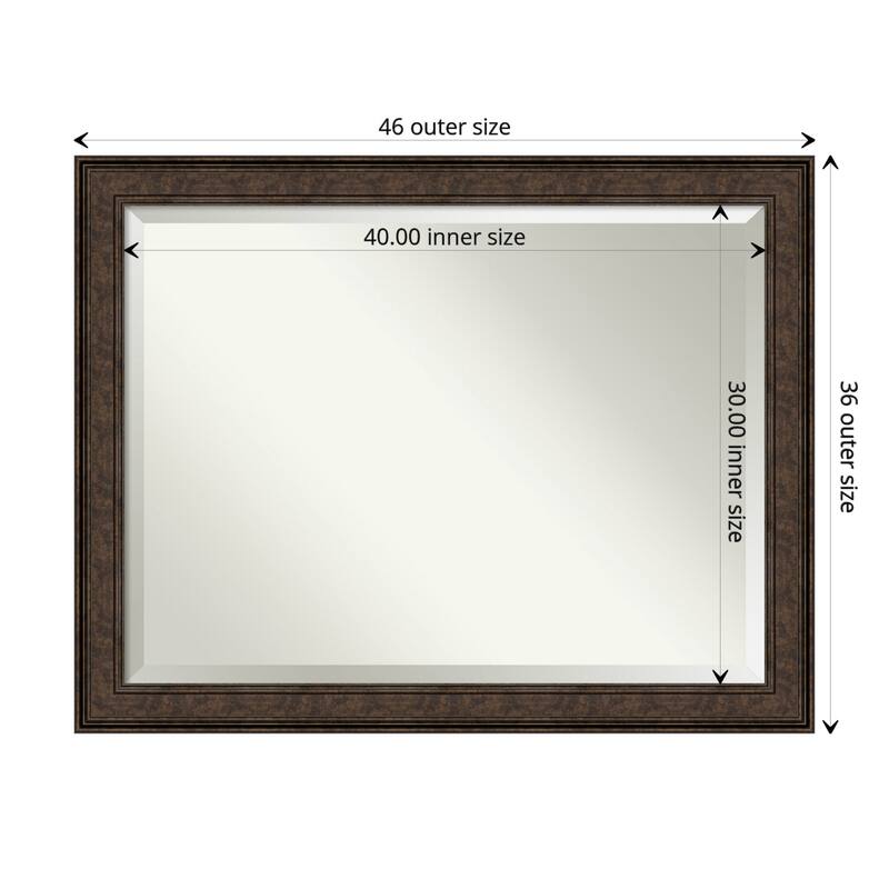 Beveled Bathroom Wall Mirror - Ridge Bronze Frame - Outer Size: 46 x 36 in