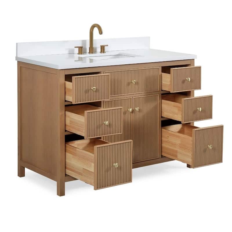 48 Inch Natural Oak Fluted Style Bathroom Vanity