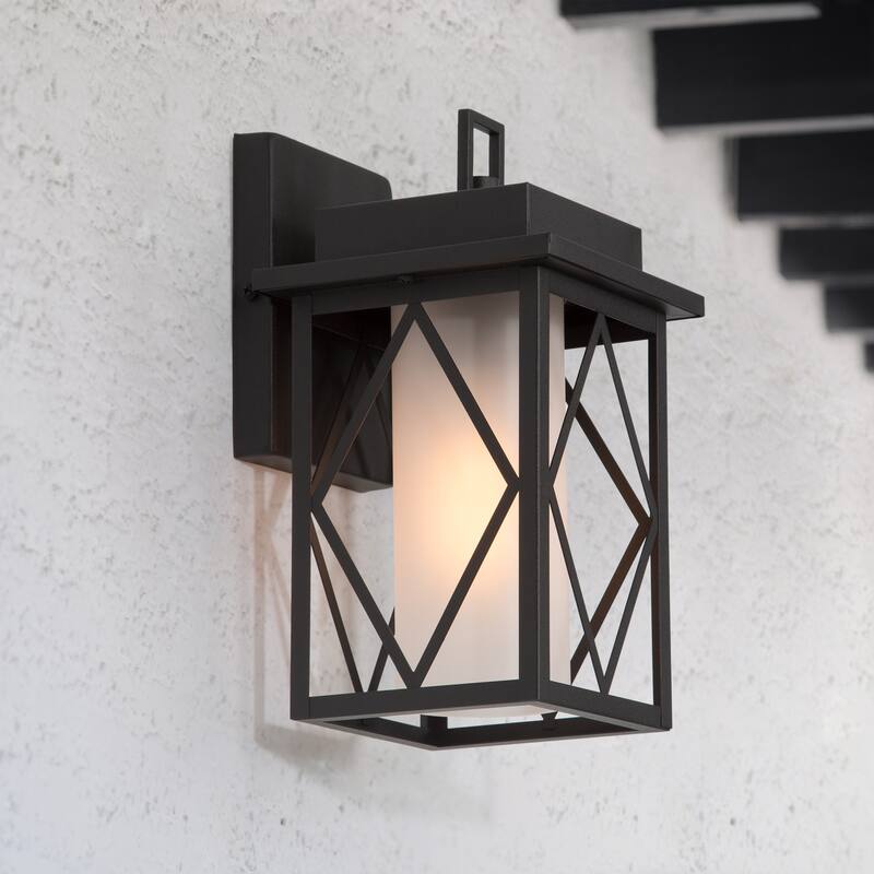 Modern Farmhouse Black 1-Light Outdoor Wall Sconces Patio Glass Porch - 7" W x 7" D x 11" H
