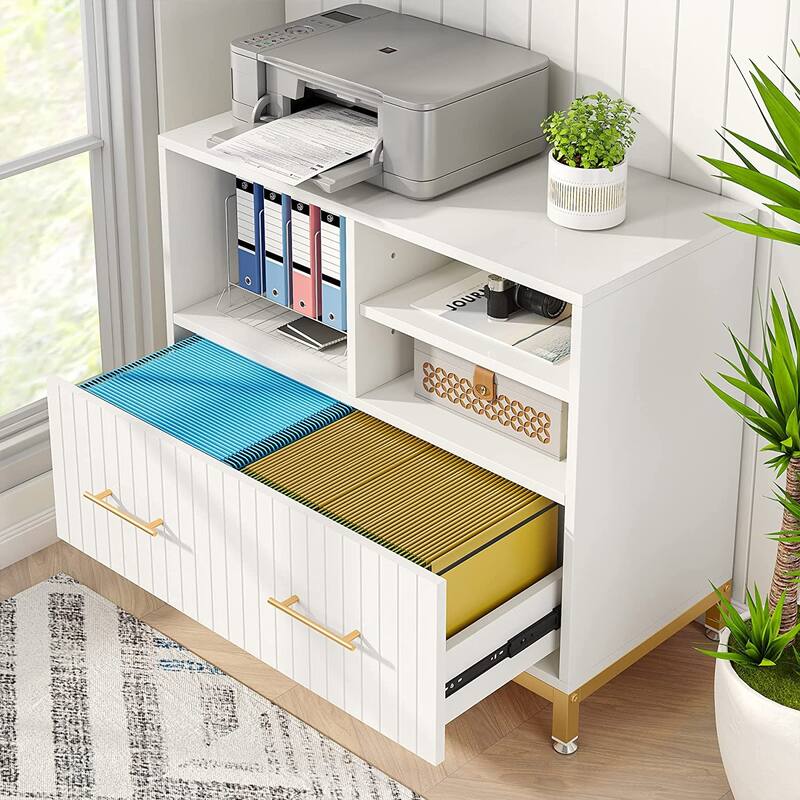 File Cabinet with Drawer, Letter/Letter/A4 Size, Adjustable Rod - White