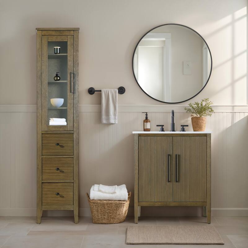 Kensington 16-28 Inch Bath Storage Glass Cabinet
