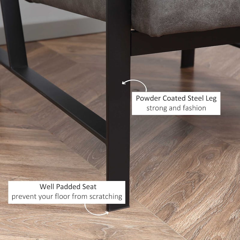 HOMCOM Industrial Accent Chairs with Cushioned Seat and Back, Upholstered Faux Leather Armchair for Bedroom, Living Room Chair