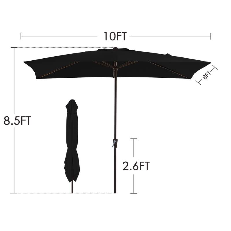 8*10ft Rectangular Patio Market Umbrella with Crank & Tilt，UV-Resistant