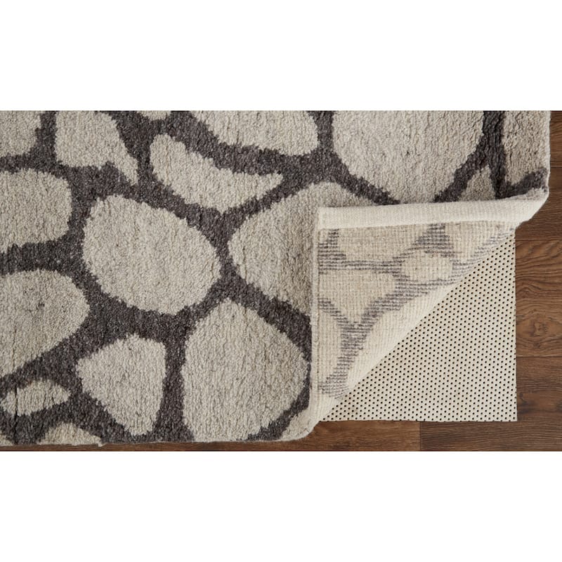 Landyn Plush Hand Knotted Berber Bone Ivory/Dark Gray Area Rug