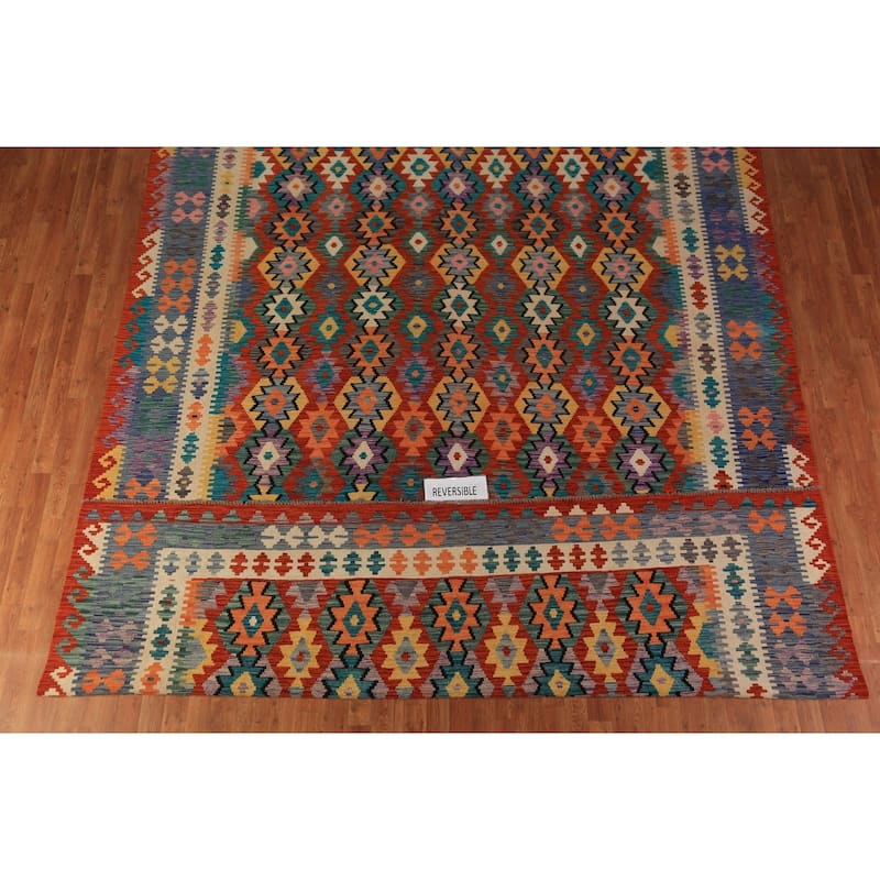 Kilim Oriental Large Rug Hand-Woven Multi-Color Wool Carpet - 10'2"x 16'1"