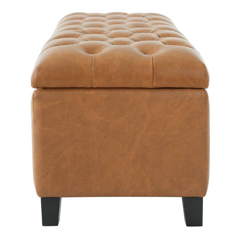 Ottoman Bench with Dark Brown PU Storage Surface