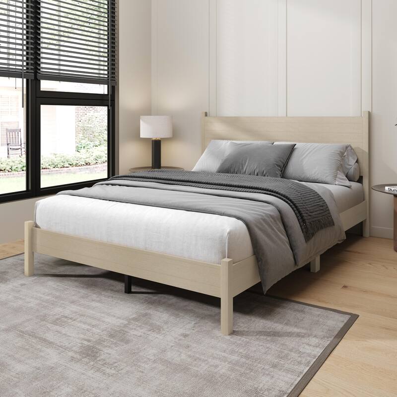 Clayfell Branford Solid Wood Platform Bed Frame with Panel Headboard and Full Slat Support