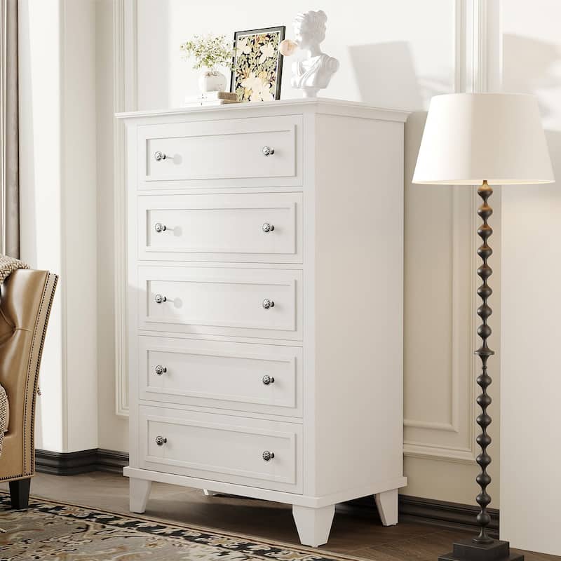 Black 5 Drawer Dresser for Bedroom, 48" Tall Wood Dresser & Chests of Drawers with Deep Drawers, Modern Chest Organizer