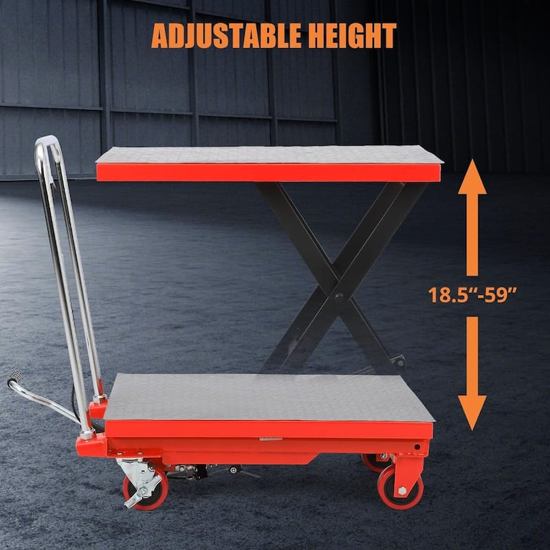 500lbs Hydraulic Lift Table Cart Single Scissor with 4 Wheels - N/A