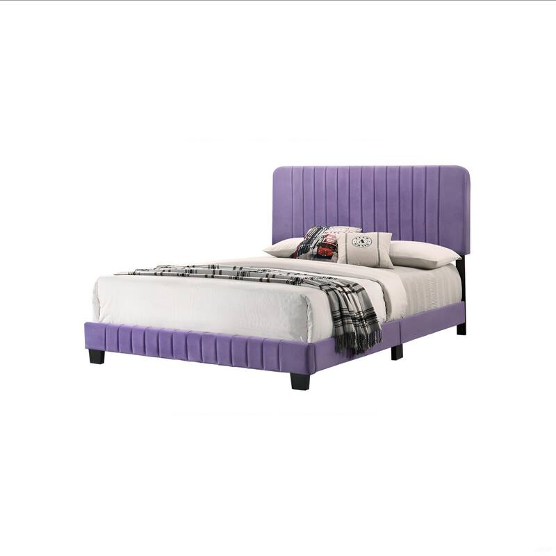 Full Size Velvet Channel-Tufted Platform Bed with Contemporary Design and Wooden Slat Support