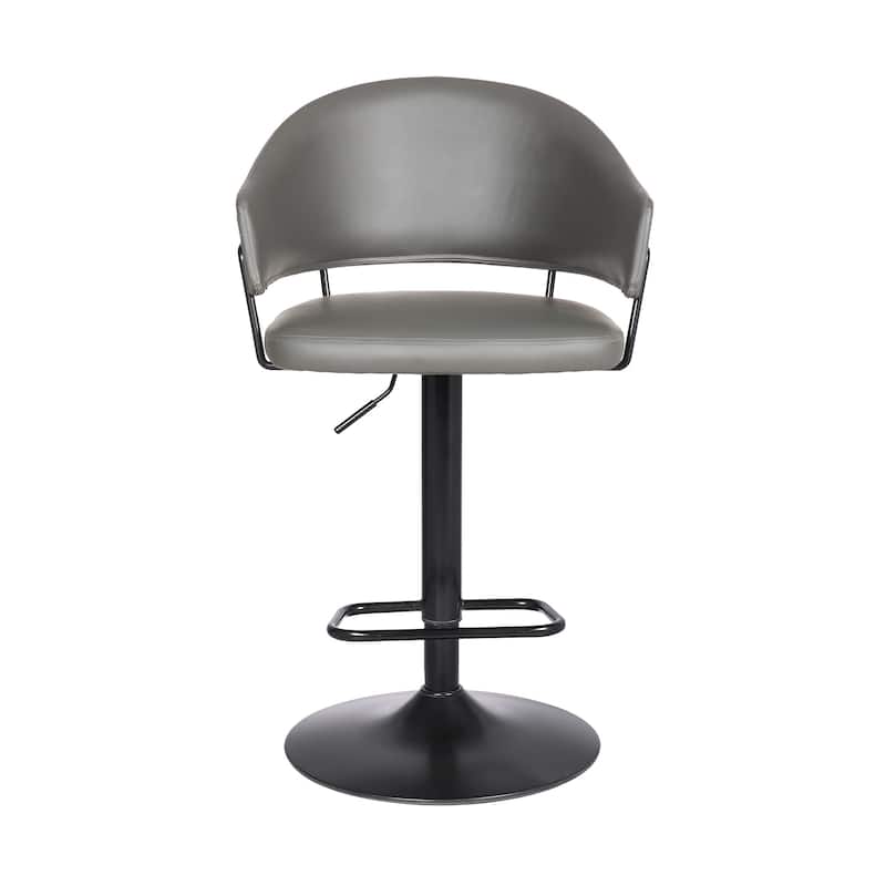 25" Grey Faux Leather Adjustable Bar Stool with 360° Swivel Metal Frame and Footrest Support - 43.5" x 21" x 22.25"