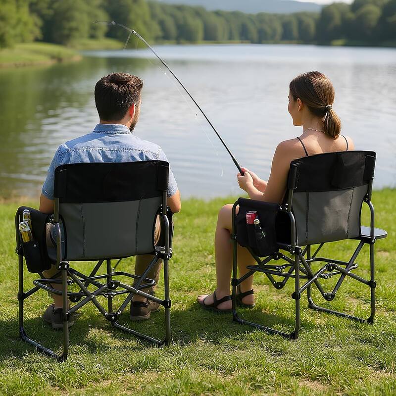 Oversized 2 Pcs Folding Portable Outdoor Director Camping Chair for Lawn, Fishing, Sports