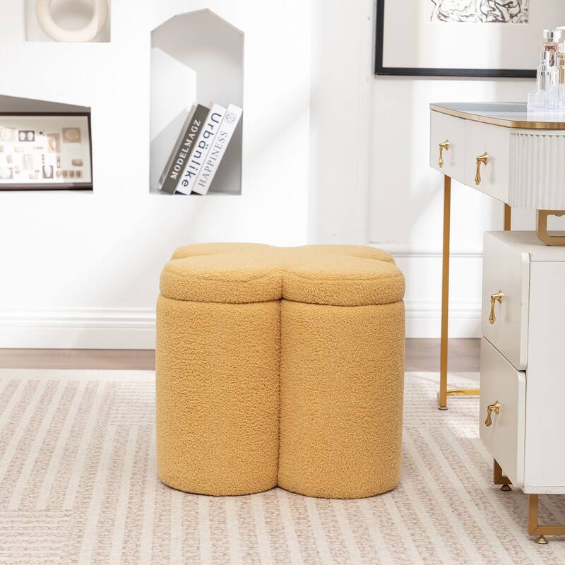 SEYNAR Modern Glam Teddy Velvet Flower Shape Storage Ottoman