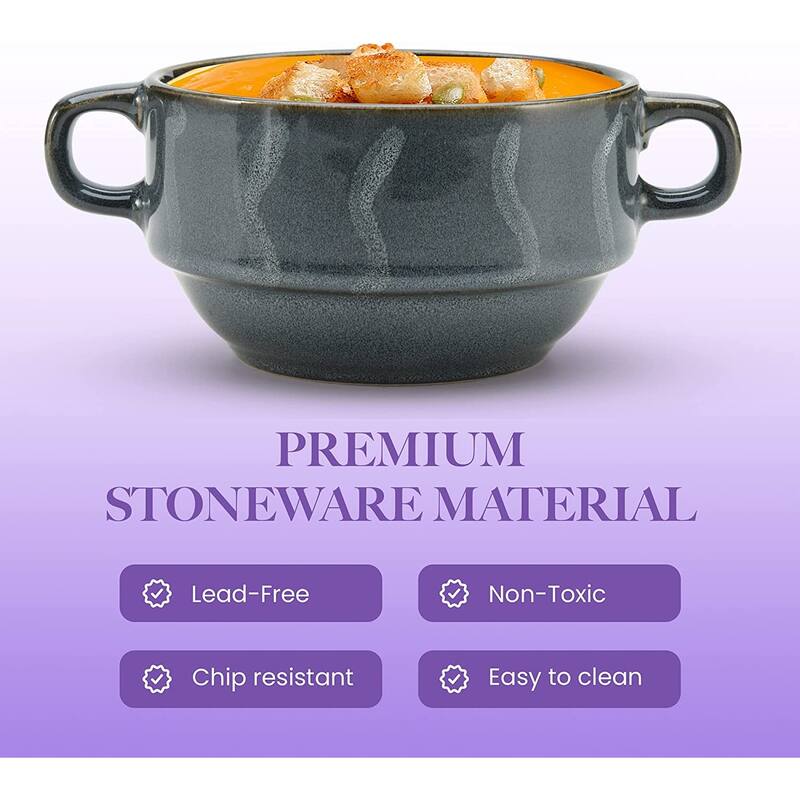American Atelier Glazed Soup Bowls with Handles Set of 4 - 16 oz.