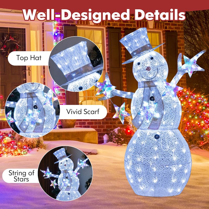 Gymax 5 FT Lighted Snowman w/Hat Scarf & Stars Zip Ties & Ground