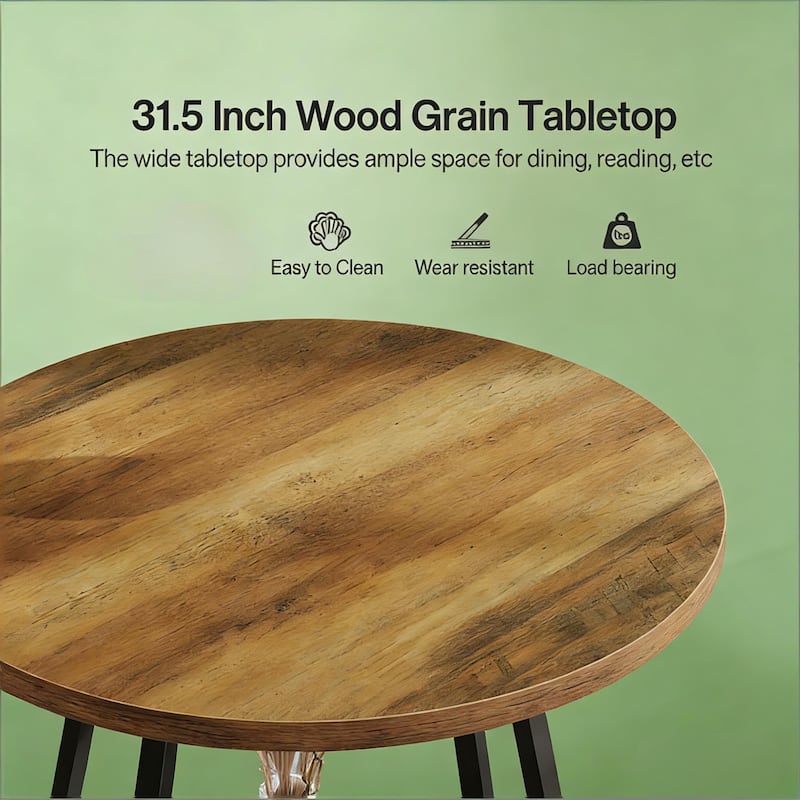 Round Dining Table with Storage Shelf, Home Office Table Meeting Table, Kitchen Table with Metal Base