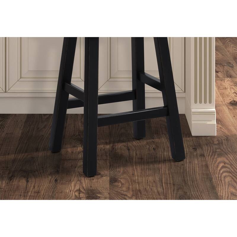 Traditional Solid Wooden Stool Set of 2pc, Contour Seat Oak / Black 24"H