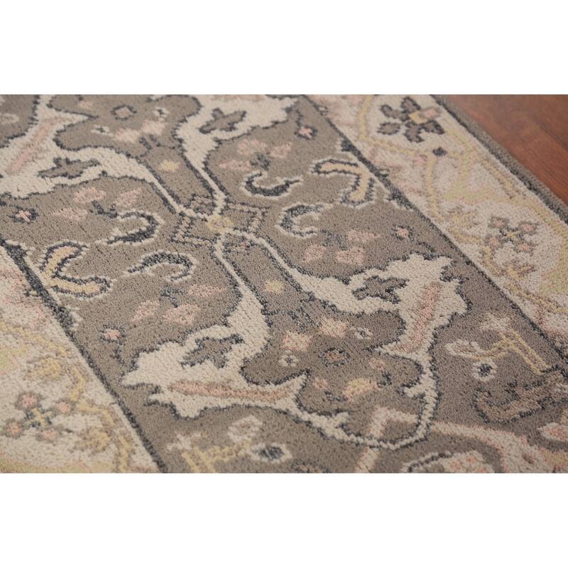 Gray & Ivory Oushak Indian Runner Rug Handmade Wool Carpet - 2'6"x 9'9"