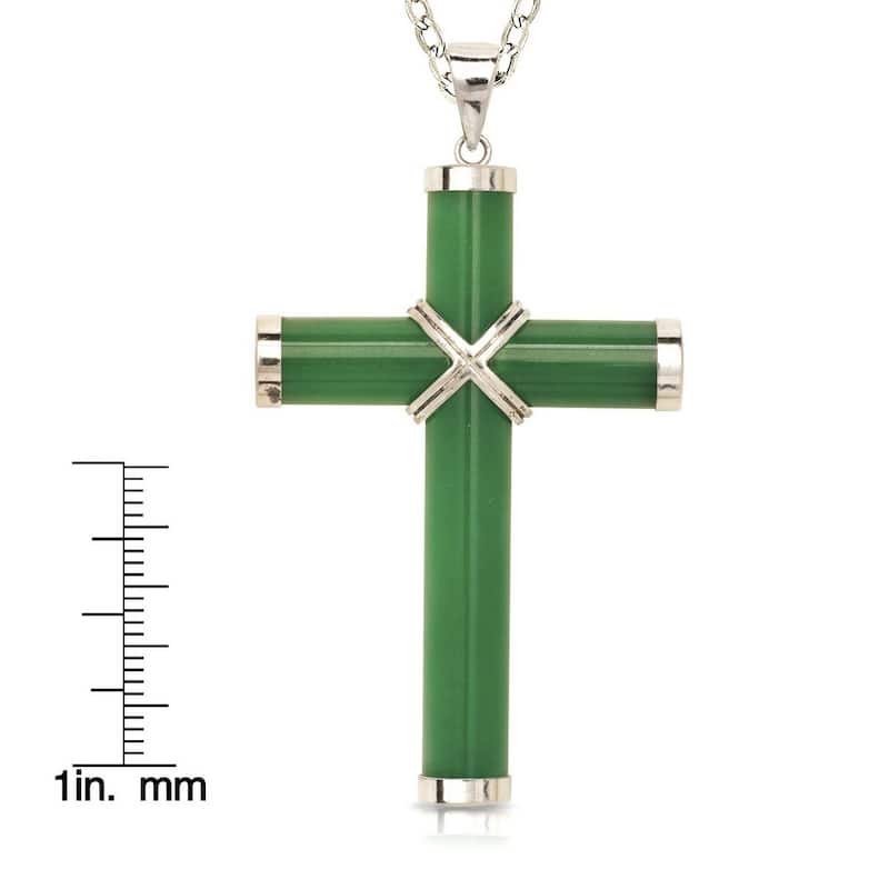 Curata 925 Sterling Silver 18" Men's Extra-large Green Jade Cross Necklace (35mm x 60mm)