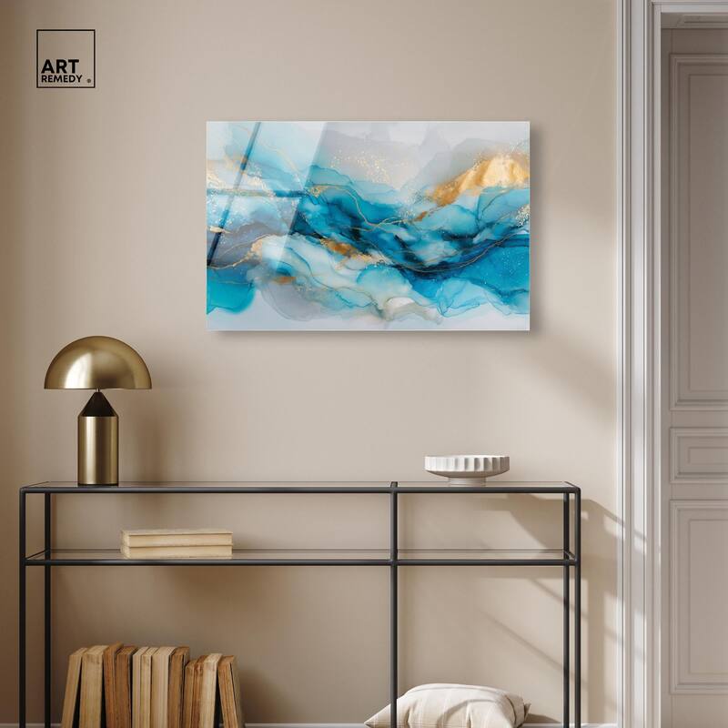 Ethereal Blue and Gold Acrylic by Art Remedy, Ready to Hang