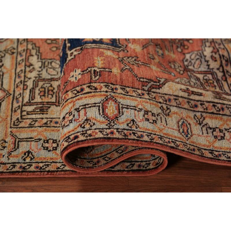 Orange Heriz Serapi Vegetable Dye Accent Rug Handmade Wool Carpet - 3'2"x 4'8"