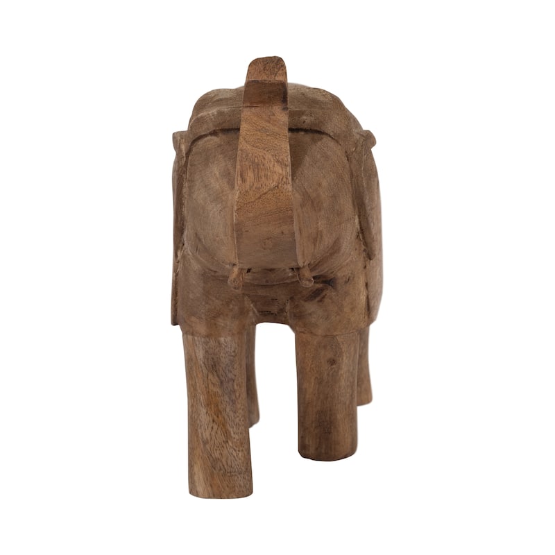 Sagebrook Home Modern Neutral 8" Handcrafted Mango Wood Elephant Figurine in Natural Brown - 4" W x 8" L x 8" H