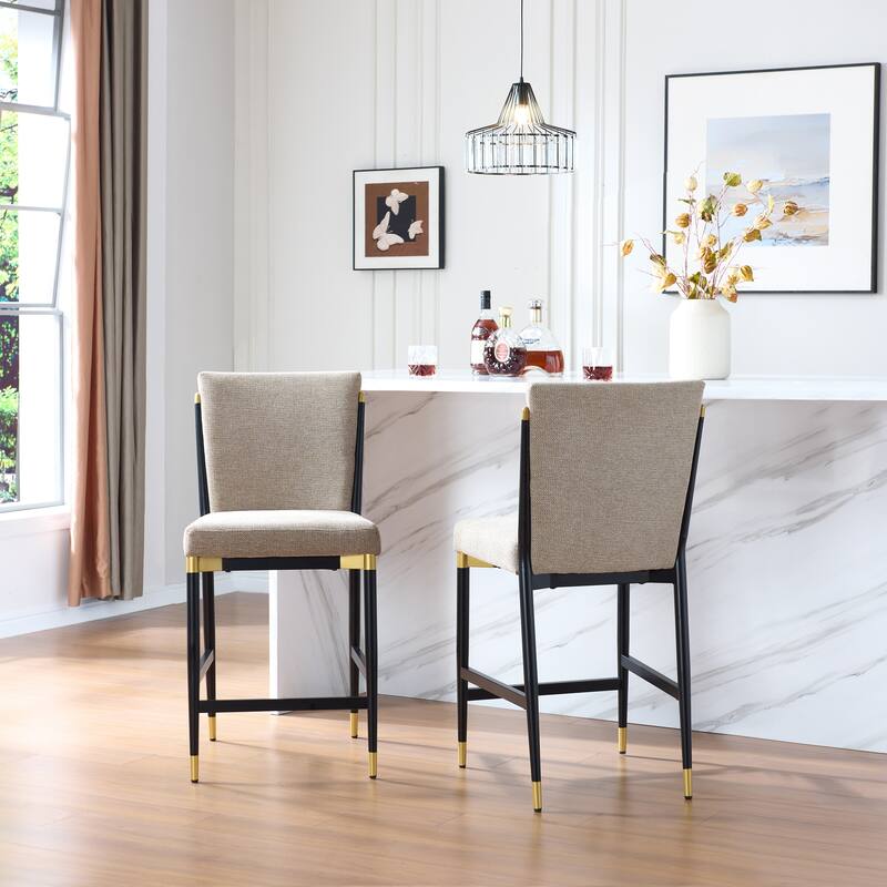 Christopher Knight Home - LuxeCraft Modern Upholstered Metal Base Counter Stool with Solid Back Design (Set of 2) - Black+Brown