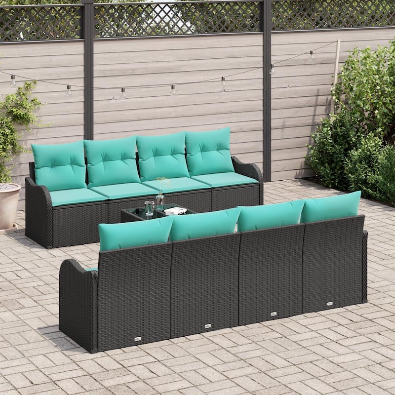 vidaXL 9 Garden Sofa Set with Cushions Black/Brown/Grey Poly Rattan - 90.9 x 24.4 x 27.2