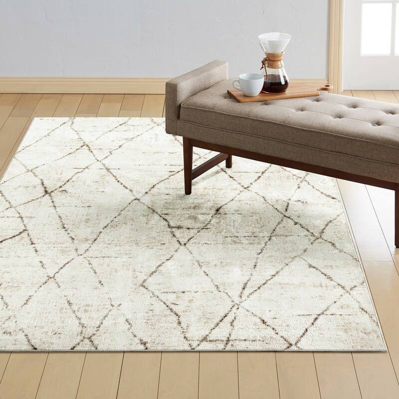Everwash Treasure Alan Modern Geometric Machine Washable Area Rug, Beige/Brown