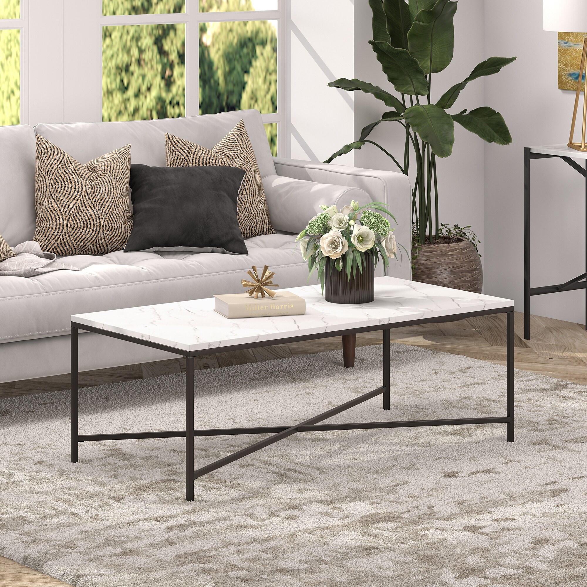 Faux marble rectangular on sale coffee table