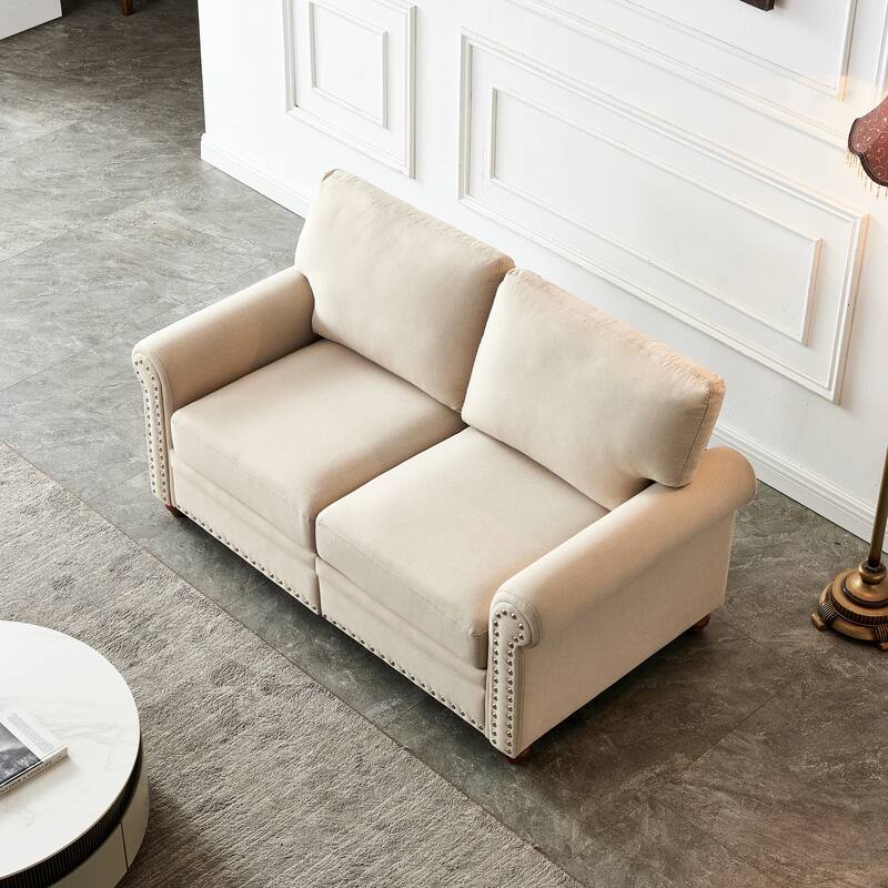 Beige Fabric Loveseat with Storage, 60x32x35 inches