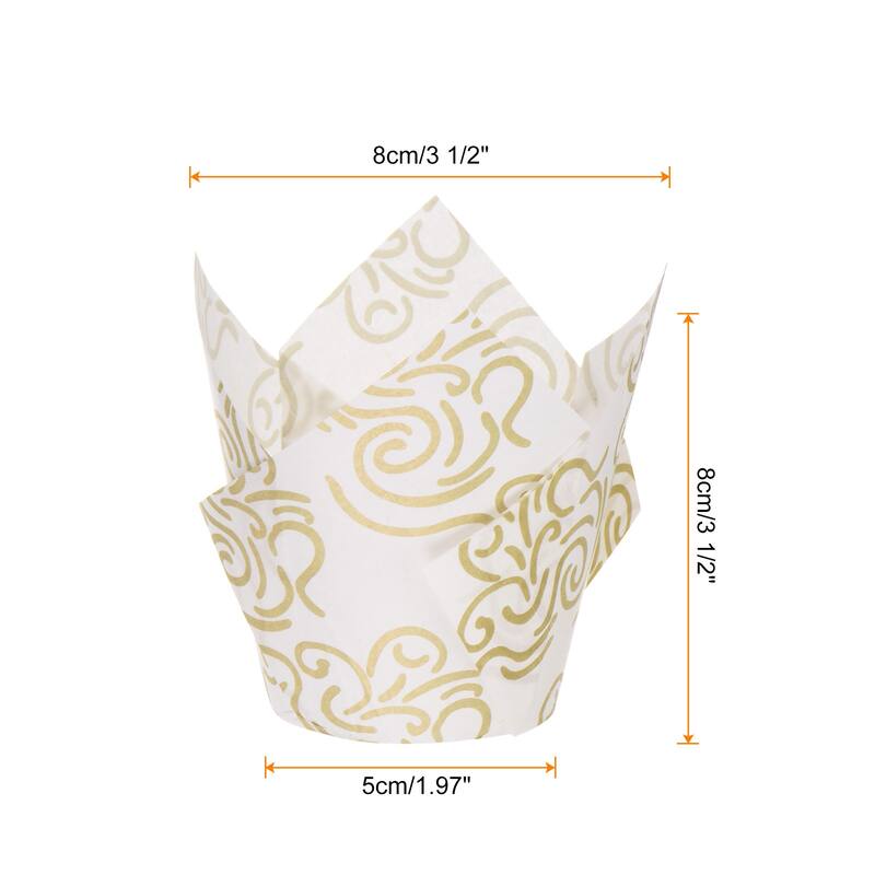 100Pcs Tulip Cupcake Liners Standard Paper Baking Cups Greaseproof - White/Gold Tone