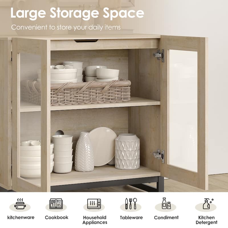 Modern Farmhouse Buffet Cabinet with 3 Tiers and 4 Cabinets, Wooden Sideboard for Dining Room or Kitchen