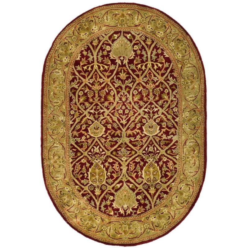 SAFAVIEH Handmade Persian Legend Pietra Traditional Oriental Wool Rug - 4'6" x 6'6" Oval - Red/Gold